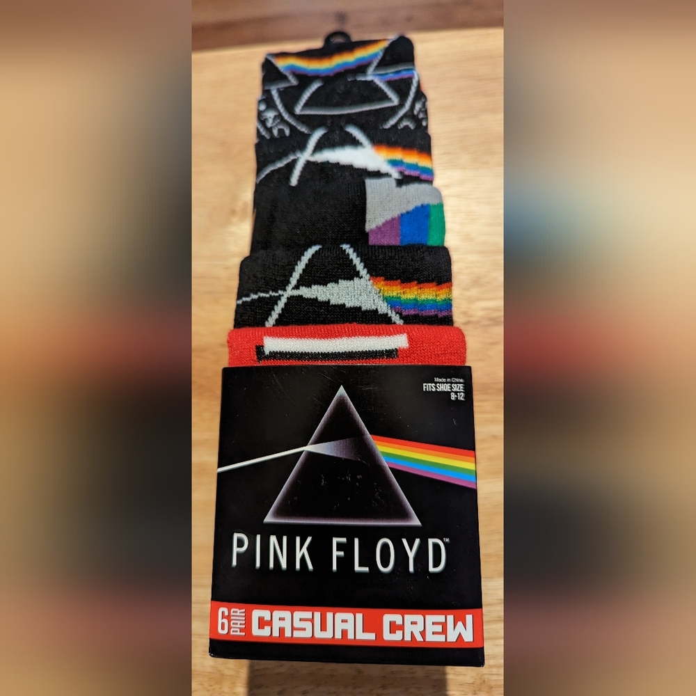 PINK FLOYD Rock & Roll Unisex NEW 6 Pair CREW SOCKS shoe SIZE 8-12